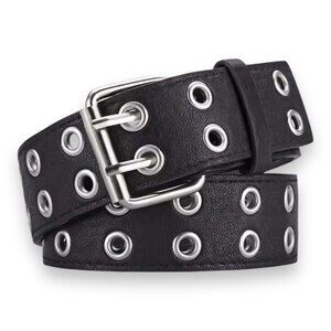Silver Dual Prong Black Grommet Belt- NEW